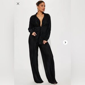 Fashion Nova If It Plisse You Pant Two Piece Set Black Size Small FLAWS pleated